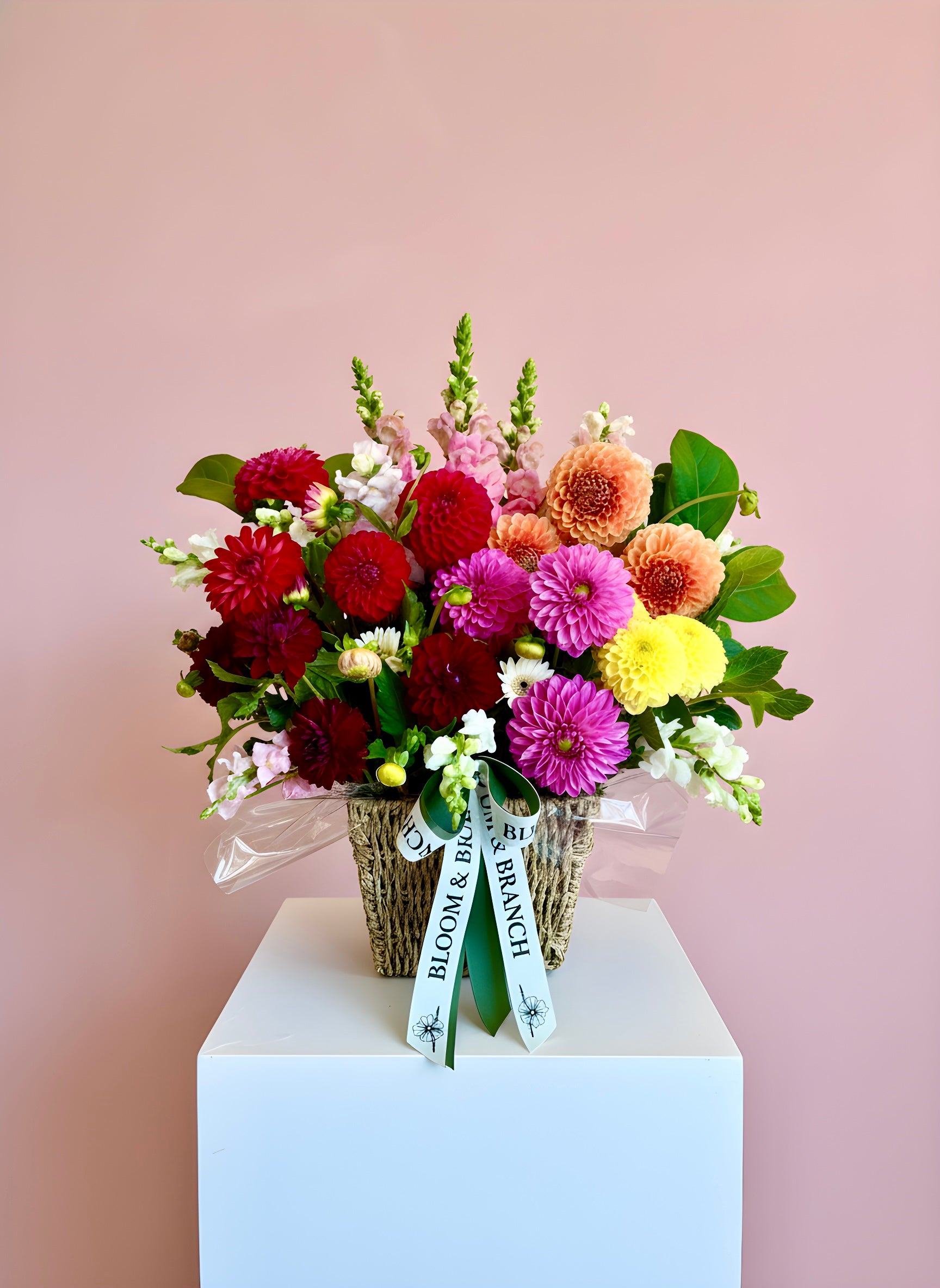 Vibrant Dahlia Garden Basket