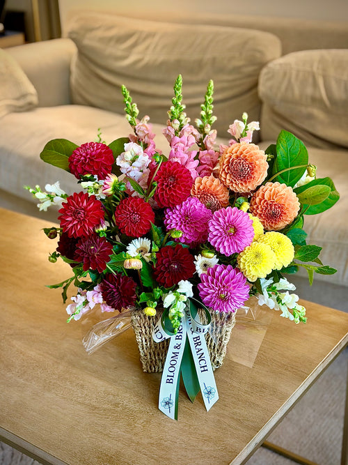 Vibrant Dahlia Garden Basket