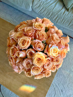 50 Peach Roses in Glass Vase | Luxury Rose Bouquet Sydney