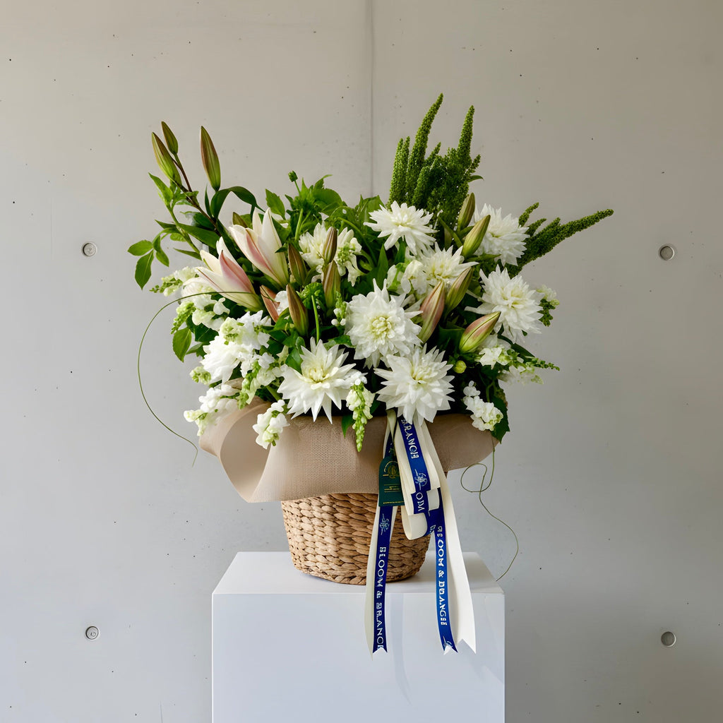 Luxury White Bloom Basket | Premium Flower Basket Sydney