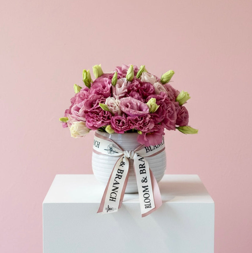 Pink Lisianthus Ceramic Arrangement