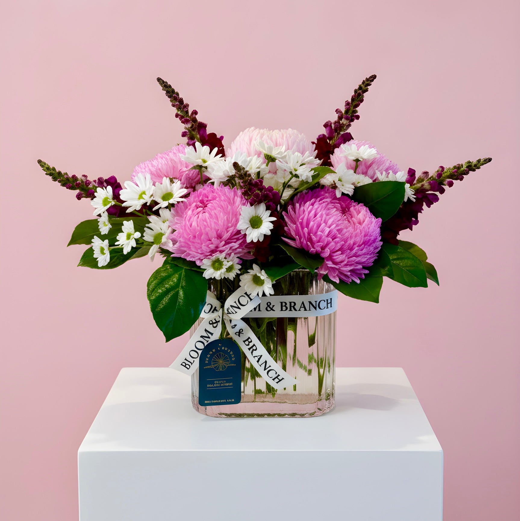 Pink Blossom in Ribbed Glass Vase