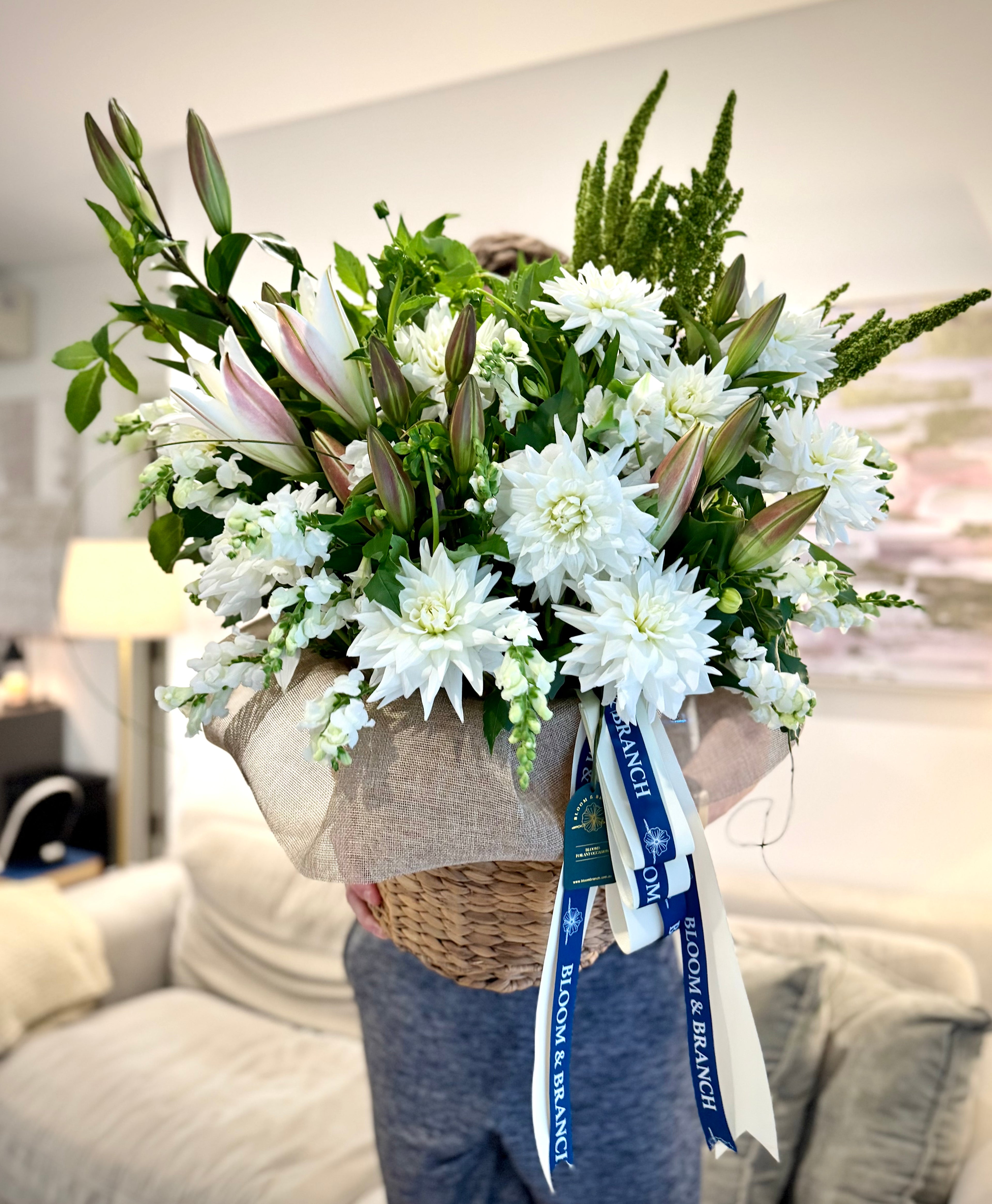 Luxury White Bloom Basket | Premium Flower Basket Sydney