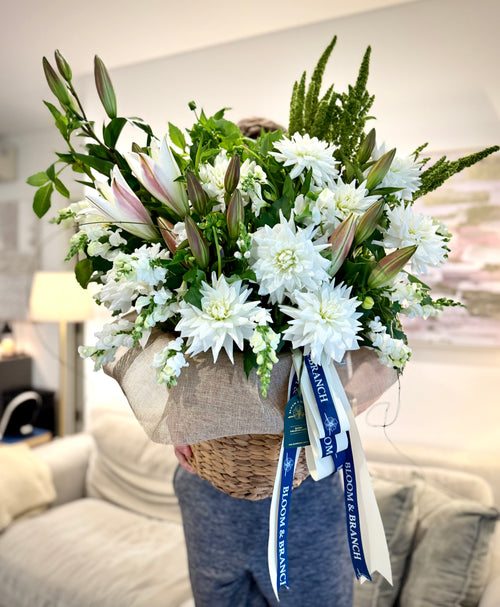 Luxury White Bloom Basket | Premium Flower Basket Sydney