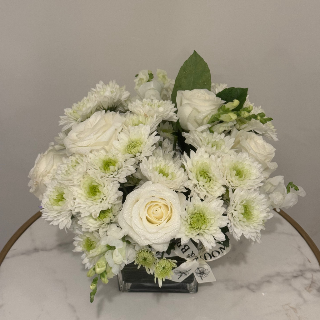 Elegant White Bloom in Glass Cube
